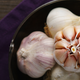 Hardneck garlic’s cloves are clustered around a hard center stalk.